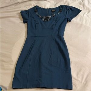 Laundry By Shelli Segal Teal Mini Dress with Beaded Neckline